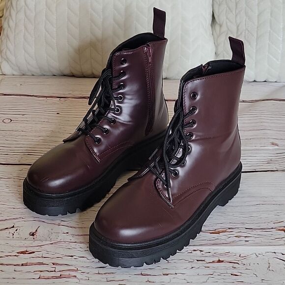Quipid Burgundy Vegan Leather Platform Boots Size 10 - Picture 3 of 8